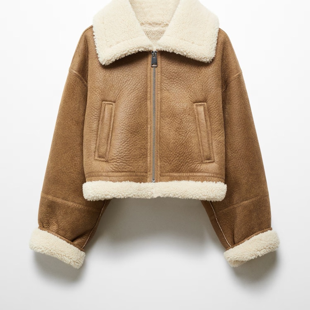 Mango Brown Bomber Jacket with White Trim - Picture 9 of 10
